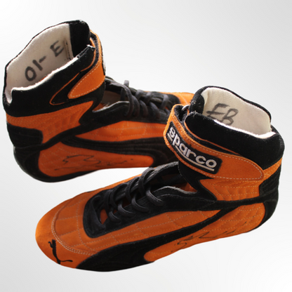 Enrique Bernoldi Signed Orange Arrows F1 Race Boots 